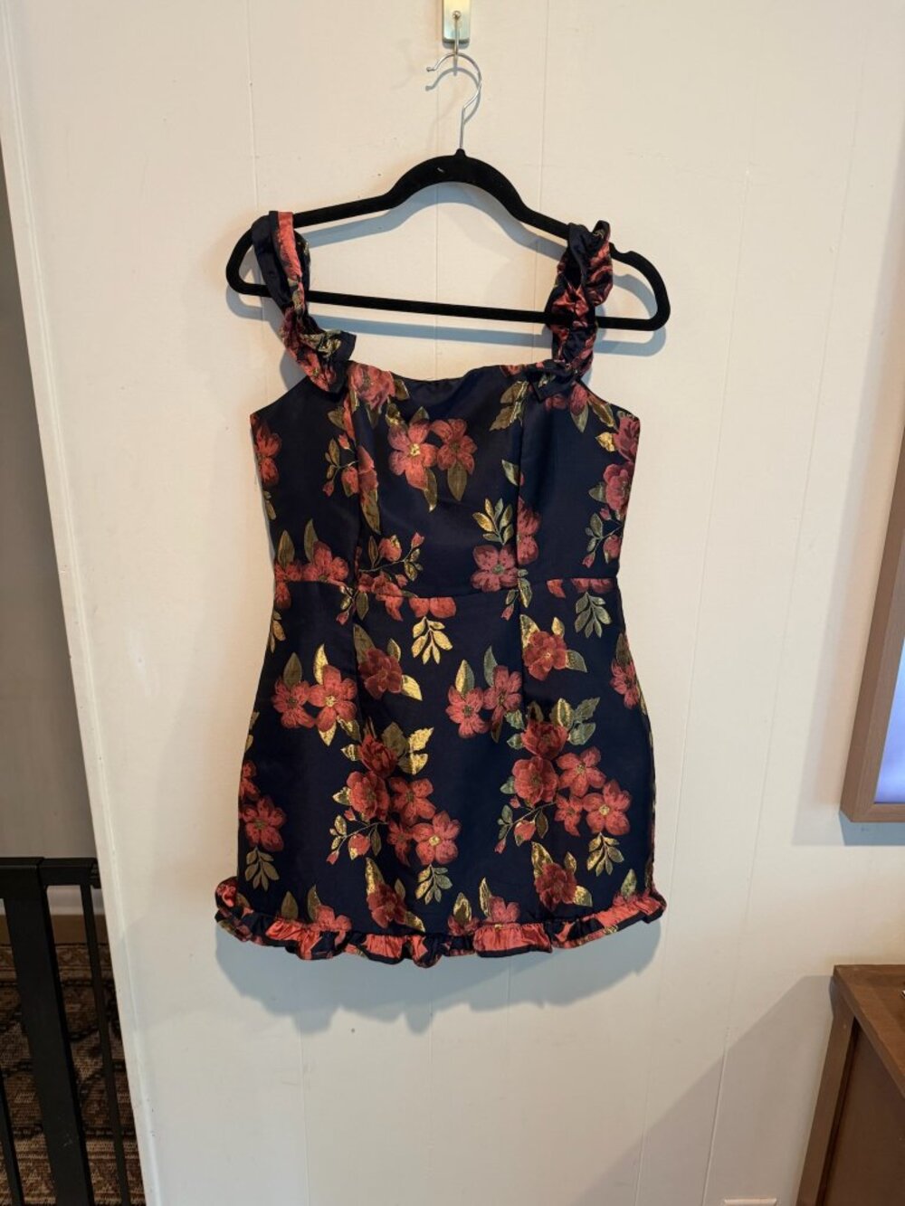 Lulu's Floral Brocade Mini Dress Navy Size L